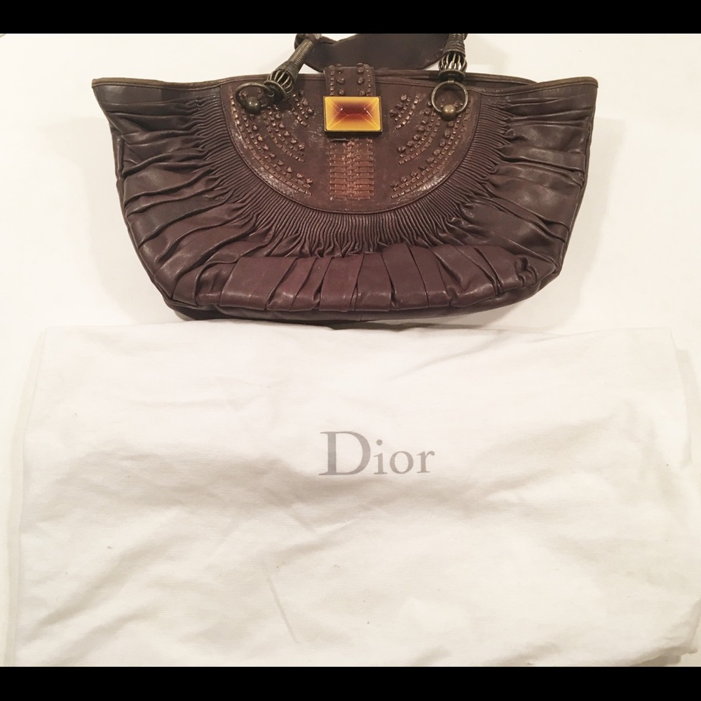 Christian Dior Brown Plisse Grand Panier Bag - Picture 8 of 8